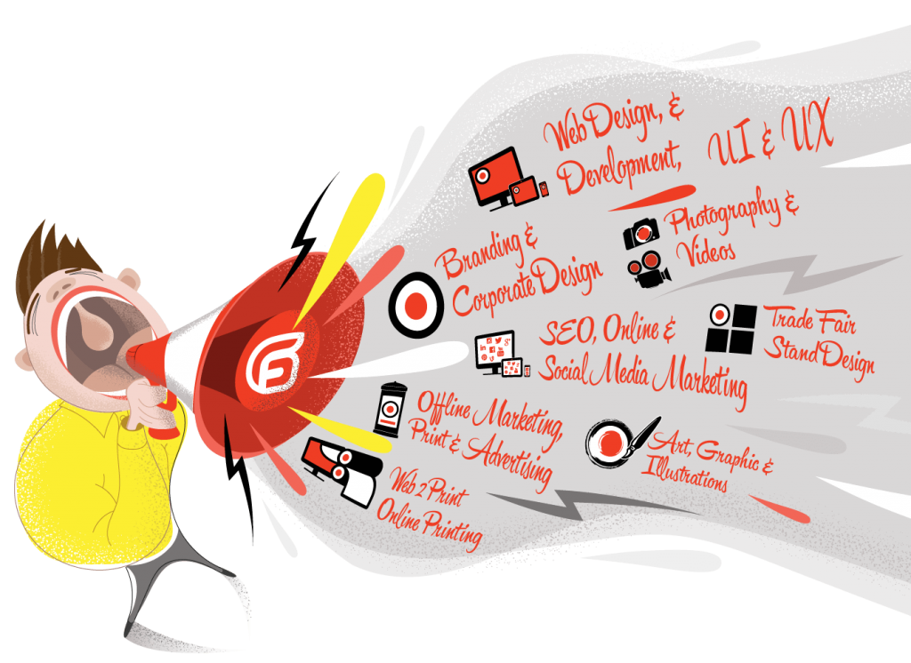 Digital Marketing Agentur illustration disciplines branding logo online marketing social media werbung seo smm sma
